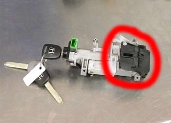 Ignition switch (circled). Honda Civic